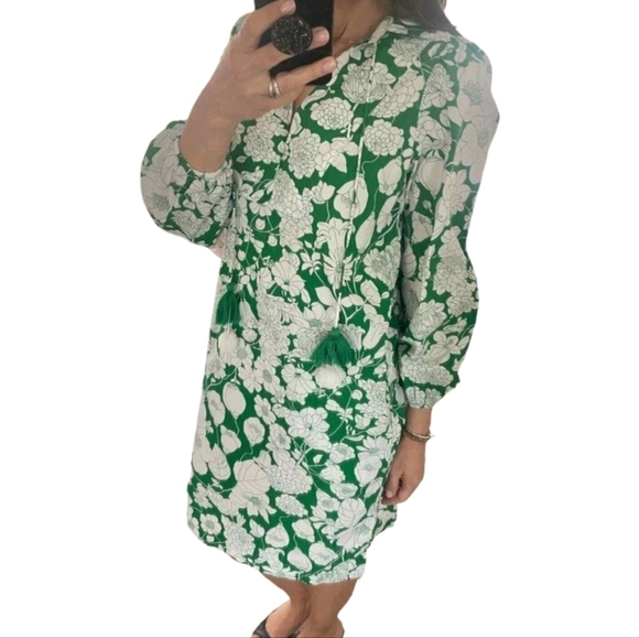 J. Crew V-neck tunic dress in Kelly GREEN White floral cotton poplin Size Medium - Picture 5 of 11